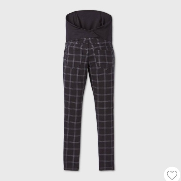 Isabel Maternity Crossover Panel Ponte Pants - Black Plaid - Picture 2 of 16